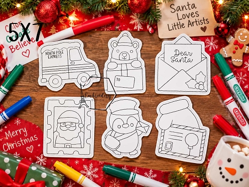 Christmas Delivery Coloring Dolls Embroidery Design - 5x7